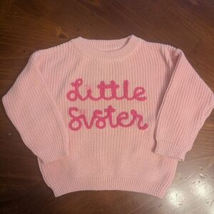 Little Sister Embroidered Pink Chunky Sweater 9-12 Months New